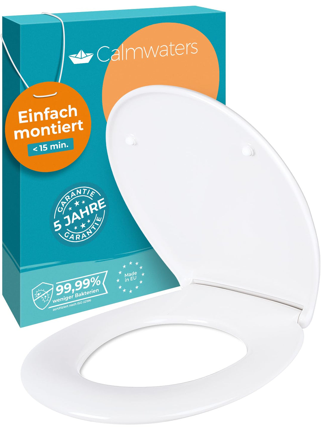Calmwaters® Premium WC Sitz bis 250 kg, Made in EU, Toilettendeckel aus antibakteriellem Duroplast,