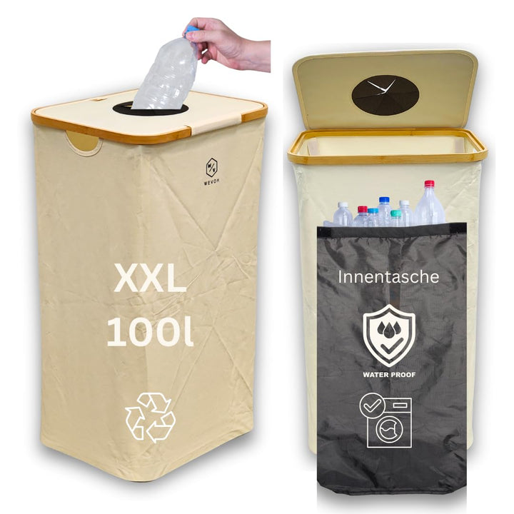 Pfandflaschen Sammelbehälter mit waschbarer Innentasche – Recycling-Behälter für PET-Flaschen und Do