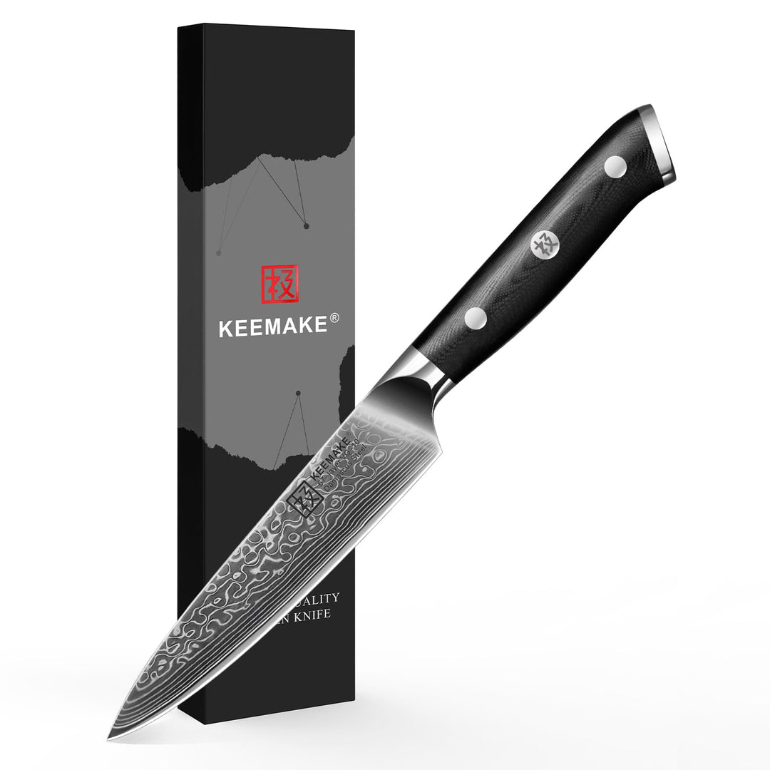 KEEMAKE Damastmesser Allzweckmesser scharfe 12,7 cm Klinge aus 67 Lagen Damaststahl, Profi Küchenmes
