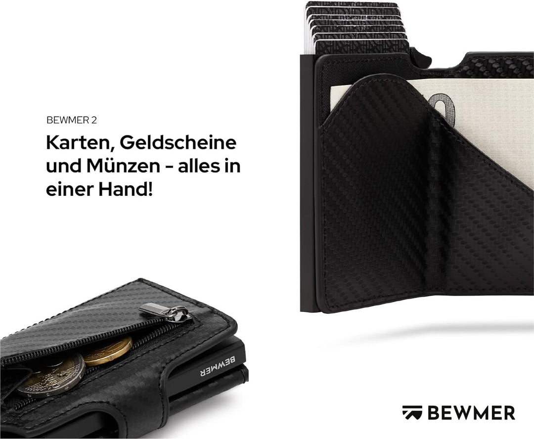 BEWMER 2 Shielded | Herren und Damen Slim Wallet mit RFID-Schutz Anti-Cloning | Kartenetui mit Münzf