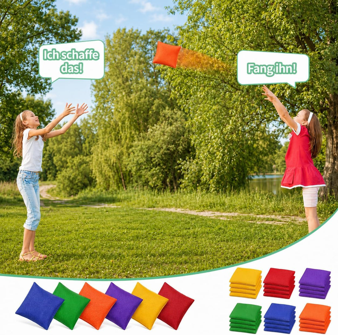 24 Stück Cornhole Säckchen, Wurfsäckchen Bohnensäckchen Set 15 x 15 cm Nylon Sitzsack Werfen für Fam