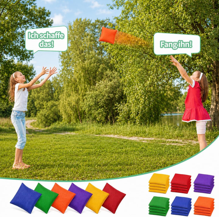 24 Stück Cornhole Säckchen, Wurfsäckchen Bohnensäckchen Set 15 x 15 cm Nylon Sitzsack Werfen für Fam