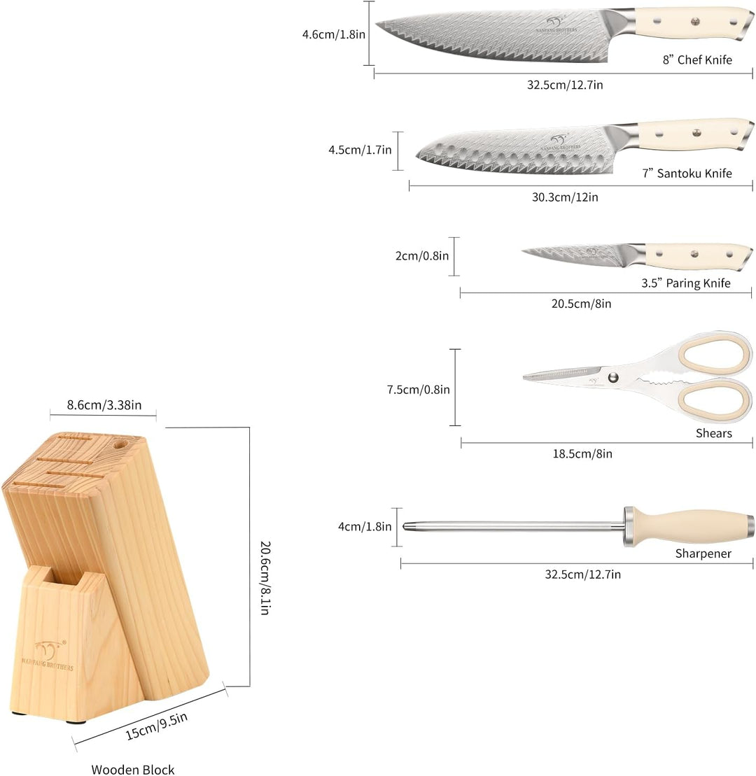 NANFANG BROTHERS Profimesser Damaskus Messerblock Holz Set 6er Damastmesser küchenmesser Kochmesser-
