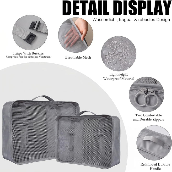 Packing Cubes 8er Set Koffer Organizer Packwürfel Set wasserdicht | Leichte Reise Packtaschen für Ko
