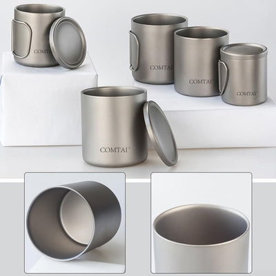 SPORTARC Tragbarer Camping-Wasserbecher, Titan-Tasse, doppelwandige Titan-Wassertasse, Kaffee-Tee-Be