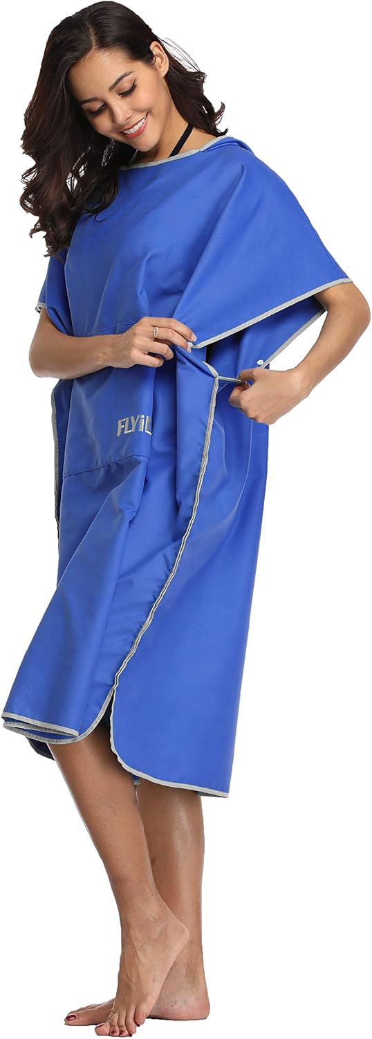 FLYILY Microfaser Surf Poncho Handtuch mit Kapuze Bademantel zum Schwimmen und Strand wechseln Einhe