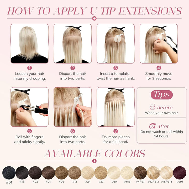 Elailite Bonding Extensions Echthaar Keratin U-Tip Haarverlängerung 100% Menschenhaar 1g/Strähne 16&