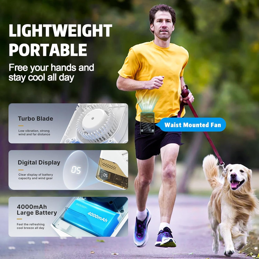 Gemmac 4-in-1 Mini Tragbarer Ventilator mit LED-Display, 4000mAh Power Bank mit Ventilator Akku Schr