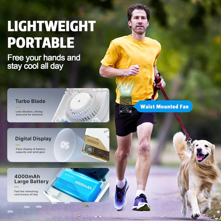 Gemmac 4-in-1 Mini Tragbarer Ventilator mit LED-Display, 4000mAh Power Bank mit Ventilator Akku Schr