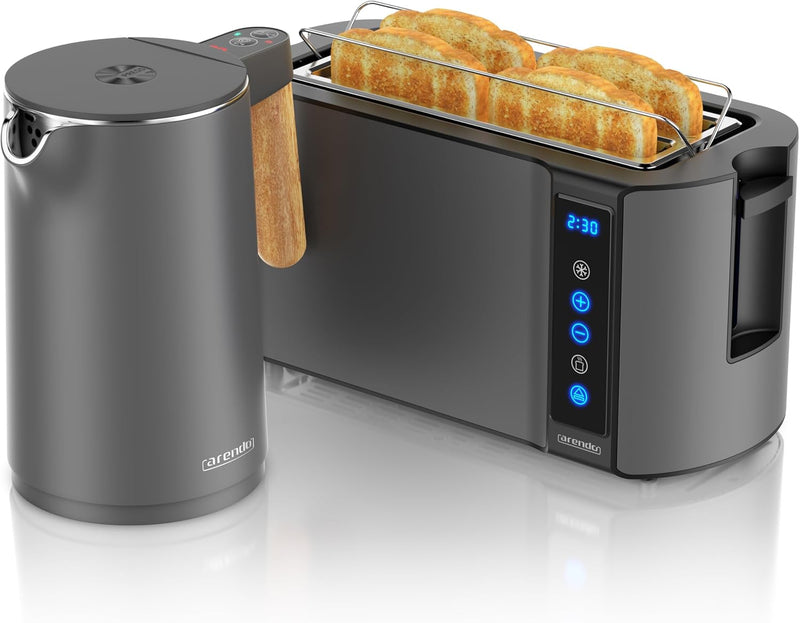 Arendo - Wasserkocher Toaster SET - Edelstahl - Wasserkocher mit Temrpatureinstellung - 45-100 Grad