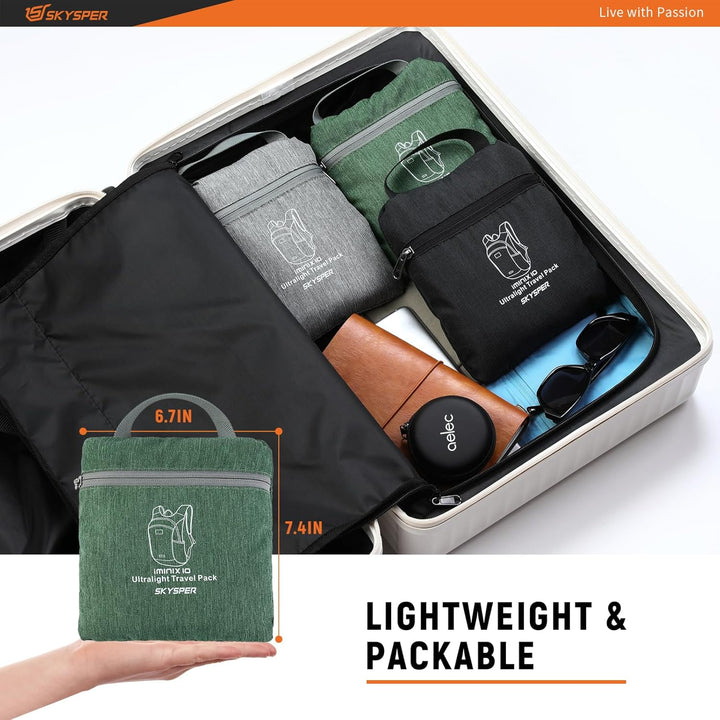 SKYSPER Faltbarer Rucksack 10L Klein Ultraleicht Tagesrucksäcke Wanderrucksack Reisenrucksack Trekki
