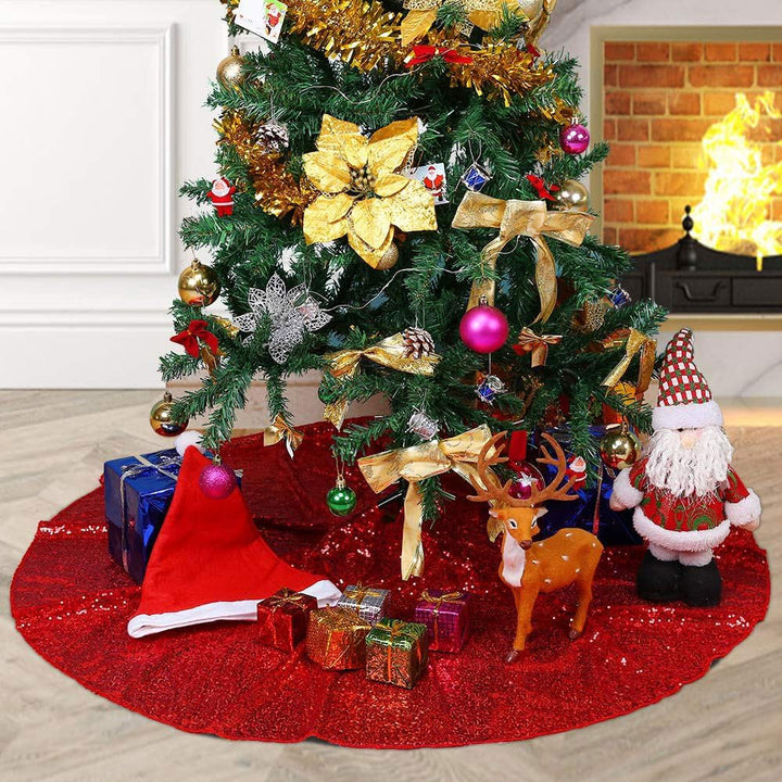 Micoden Weihnachtsbaum Decke,76CM Luxus Baumrock Glitzer Pailletten Weihnachtsbaum Rock Matte Doppel
