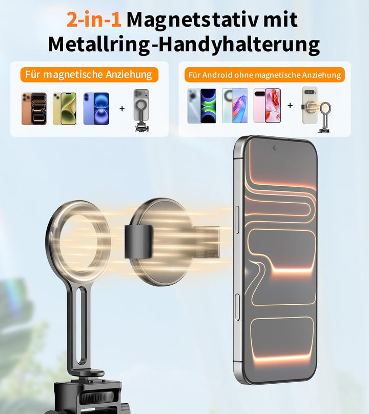XXZU 187cm Magnetisches Handy Stativ, Leichtes Stativ Kamera mit Fernbedienung & Magnetischer Handyh
