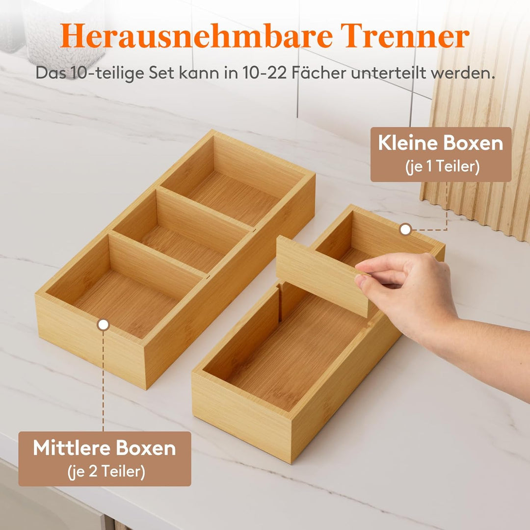 Lifewit 10er-Set Schubladen Organizer mit 6 Einsätzen, Verstellbare Aufbewahrungsbox mit 11 Fächern,