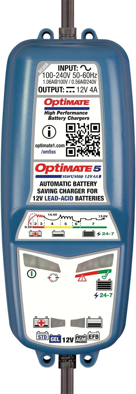 Optimate 5 Start/Stopp 12V 4A Automatische Batterielade- und Erhaltungsladegerät für AGM, Gel, EFB &