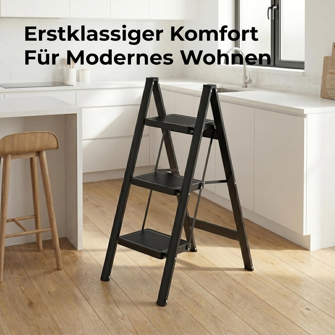 Trittleiter 3 Stufen Klappbar, stufenleiter,Leiter mit breitem Anti-Rutsch-Pedal, Tritthocker mit 15