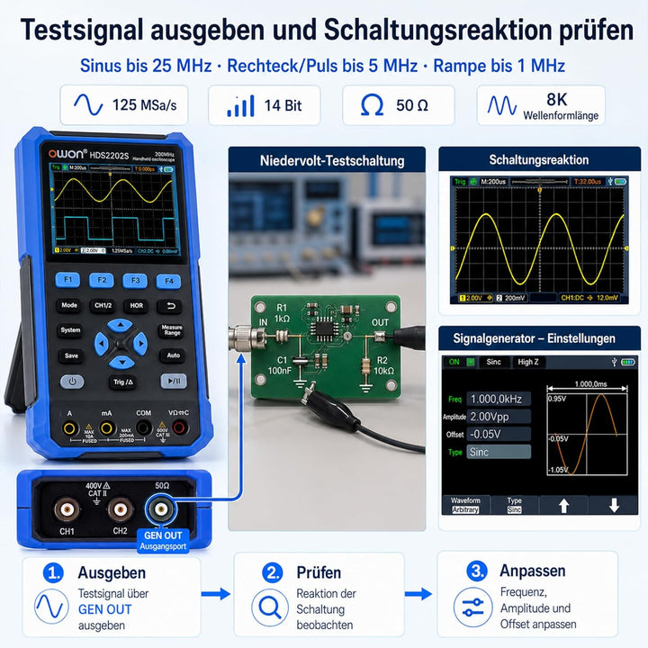 HDS2202S OWON Oszilloskop 3 in 1 Handoszilloskop 200MHz Bandbreite 1GS/s Abtastrate + 4 1/2 Stellen