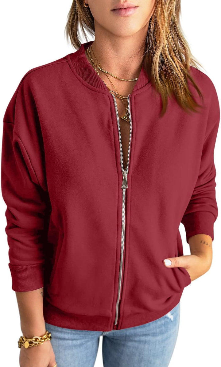 GeGekoko Zip Sweatshirt Damen übergrosse Jacket Sweatshirt Einfarbige Loose Langarm Tops Oberteile m