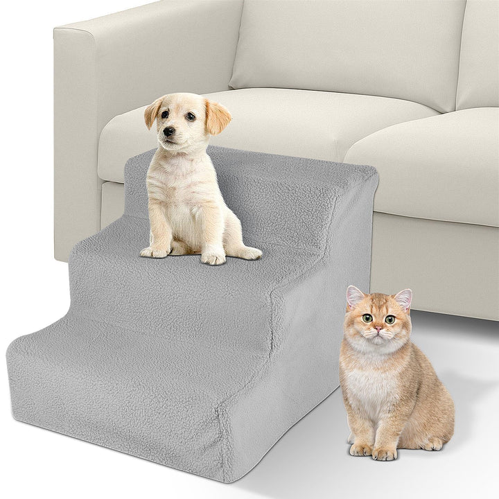 Haustiertreppe Hundetreppe 30 cm - Treppe 3 Stufen Plüsch-Bezug waschbar - Katzentreppe Hunderampe f