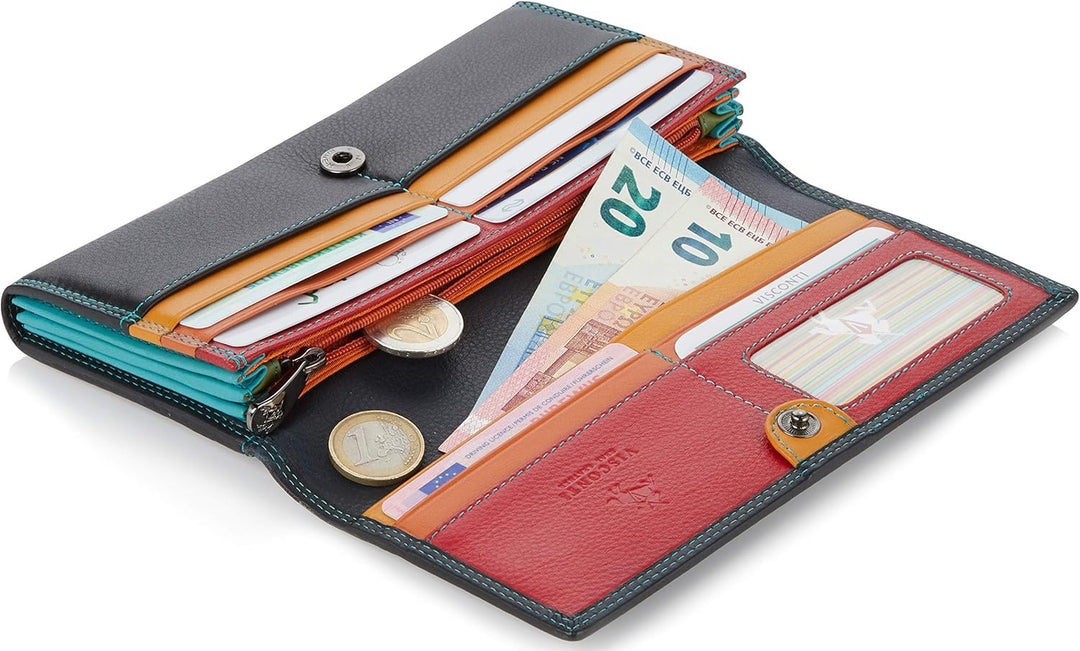 VISCONTI ® Leder Portemonnaie Damen RFID Schutz Geldbeutel Damen Geldbörse Bifold Mehrfarbig Portmon