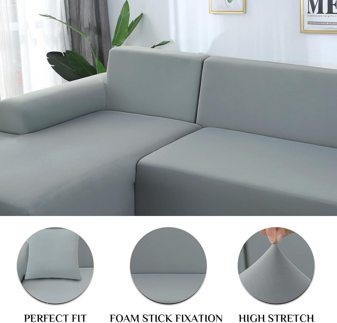 FIGOOO Sofabezug Ecksofa L Form Links Rechts Stretch Sofa Überwürfe 2er mit 2 Stück Kissenbezug Abne