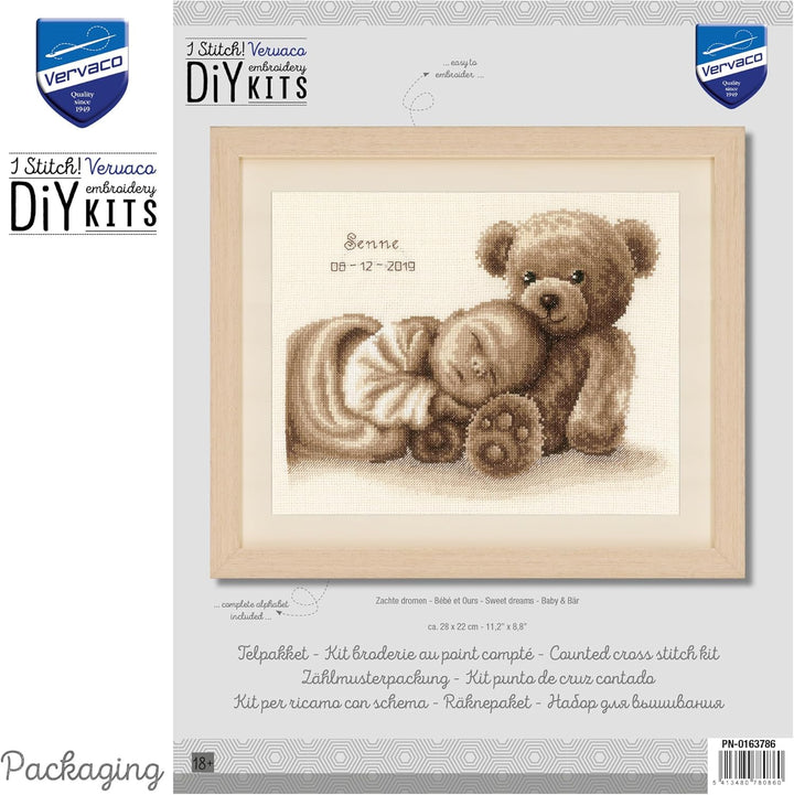 Vervaco PN-0163786 Baby & Bär Zählmusterpackung, Baumwolle, mehrfarbig, 28 x 22 cm / 11,2" x 8,8"