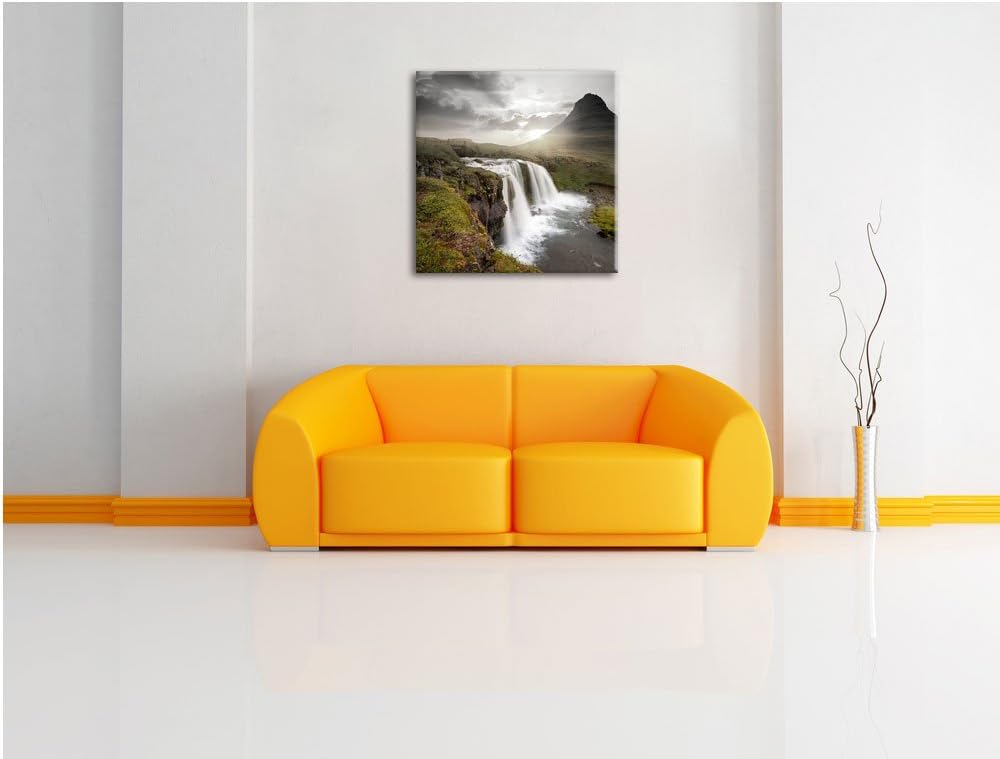 Pixxprint Wasserfall bei Sonnenuntergang als Leinwandbild Quadratisch/Grösse: 70x70 / Wandbild/Kunst
