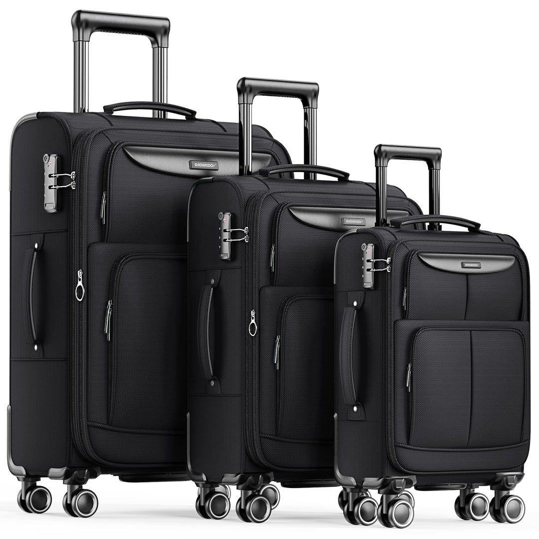 SHOWKOO Kofferset 3 Teilig Stoffkoffer Weichschale Reisekoffer Erweiterbar Leicht Haltbar Trolley Ha
