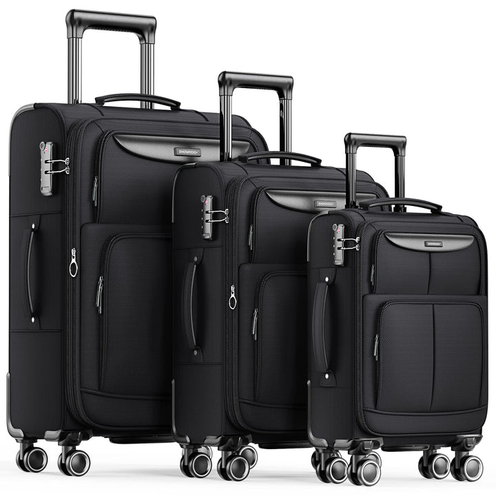 SHOWKOO Kofferset 3 Teilig Stoffkoffer Weichschale Reisekoffer Erweiterbar Leicht Haltbar Trolley Ha