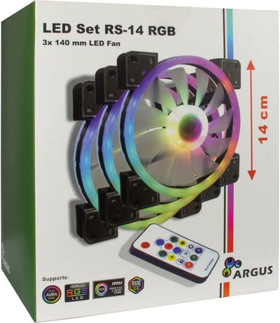 Inter-Tech Lüfter 140 x 140 x 25 mm Argus RGB-Fan Set RS-14 3 Stück 88885536