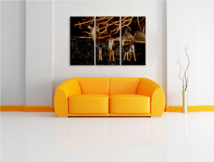 Dark weibliche Gazelle mit Jungtier NewArt 3-Teiler Leinwandbild 120x80 Bild auf Leinwand, XXL riesi