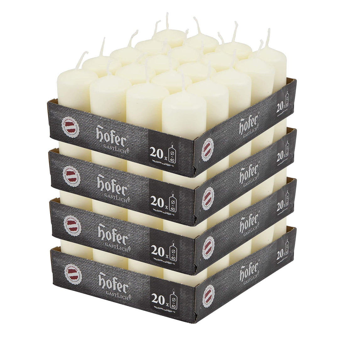 Hofer Stumpenkerzen Wachskerzen - 4 x 7 cm - Farbe Elfenbein - Lange Brenndauer: 7 Stunden - Unparfü