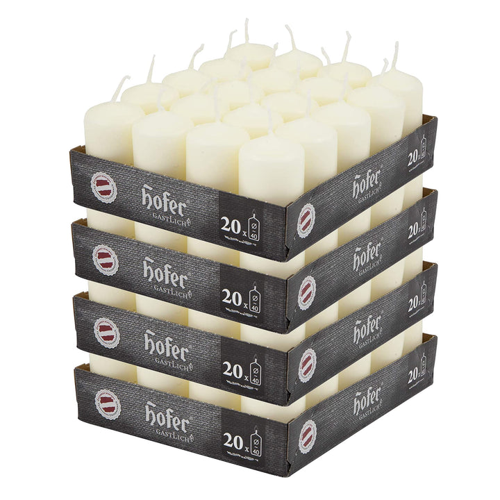 Hofer Stumpenkerzen Wachskerzen - 4 x 7 cm - Farbe Elfenbein - Lange Brenndauer: 7 Stunden - Unparfü