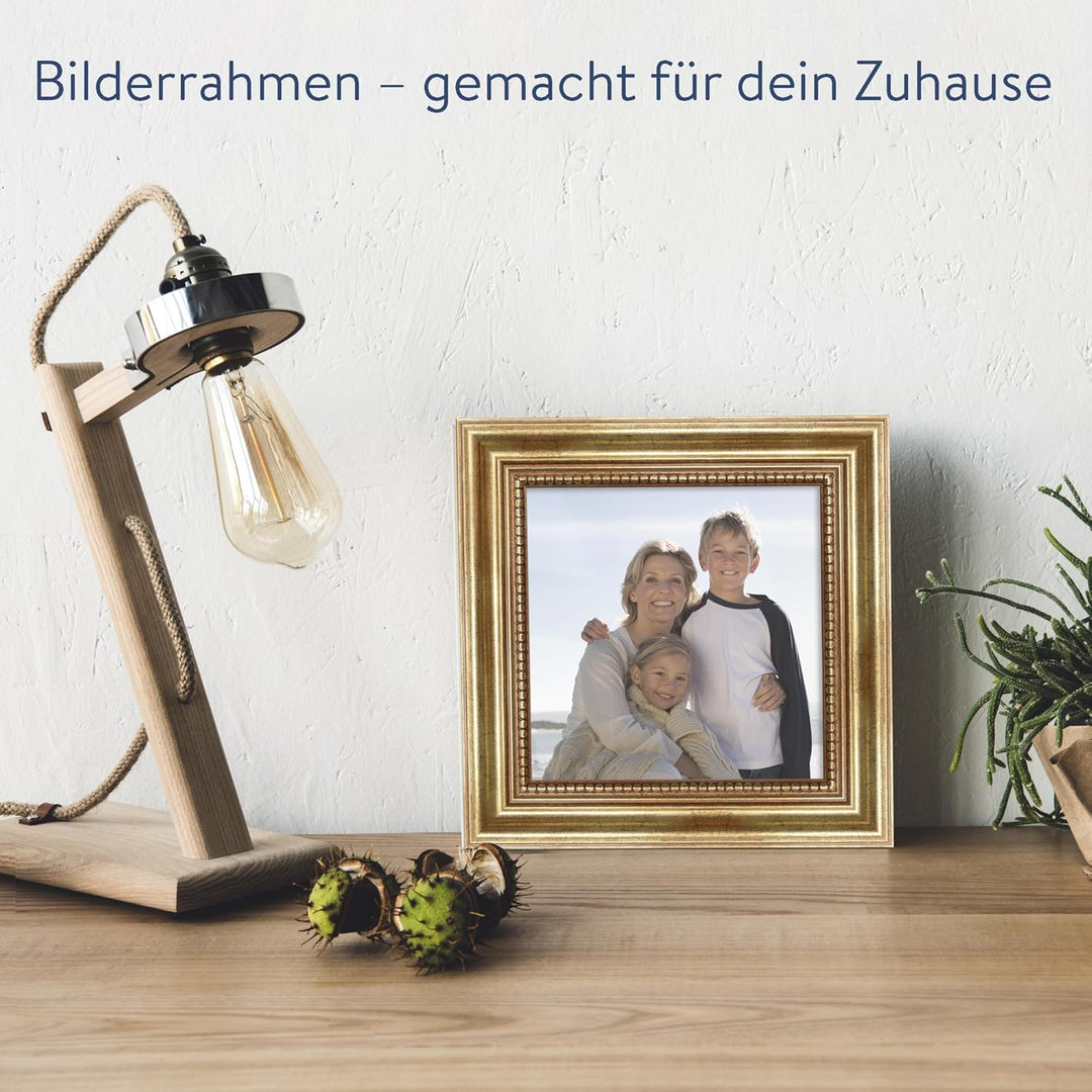 WANDStyle Bilderrahmen 10x10 Vintage, Bilderrahmen Gold Holz, hochwertiger Holzbilderrahmen Antik, P