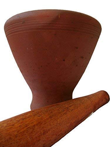 XL Laos Mörser aus Ton - mit Stössel aus Holz