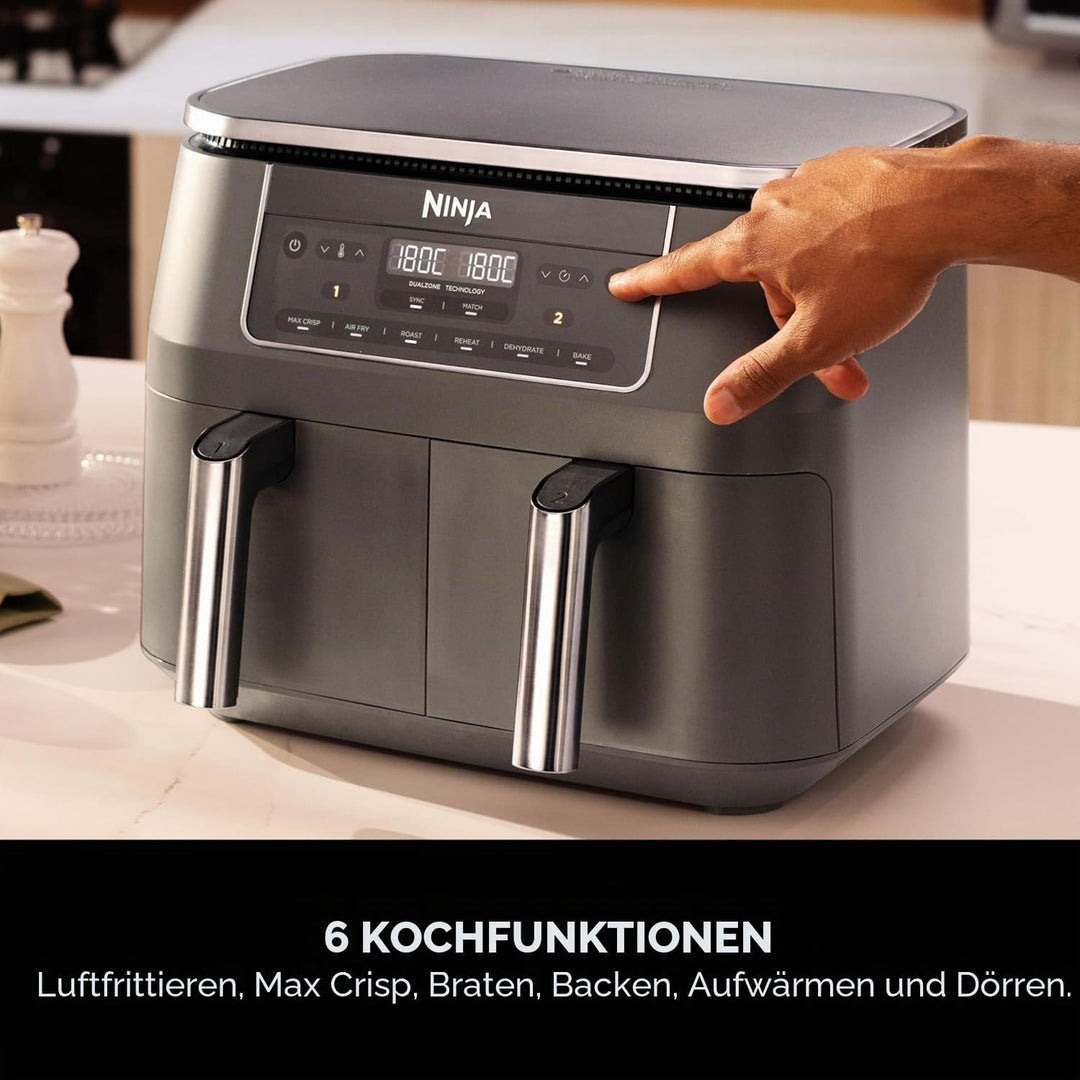 Ninja Dual Zone Digital Air Fritteuse, 2 Schubladen, 7,6 l, 6-in-1, verwendet kein Öl, Air Fry, Max