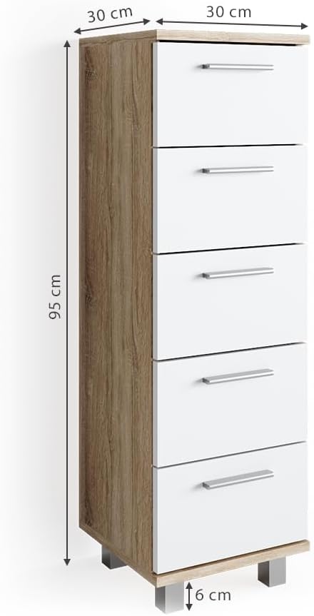 Vicco Badschrank Ilias, Sonoma/Weiss, 30 x 95 cm, Sonoma