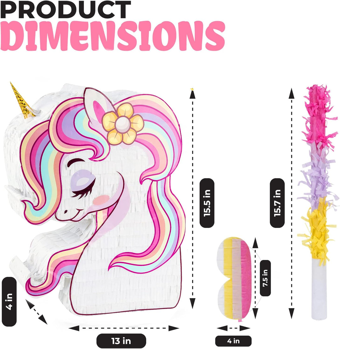 BIRCIHO Einhorn Pinata Bundle mit einer Augenbinde und Fledermaus (33 x19 x10cm), pinata geburtstag