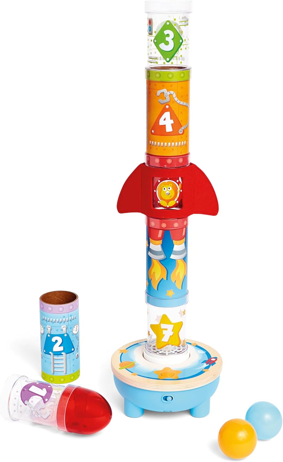 Hape Raketen-Flugstation – Interaktive Motorikspielzeug mit Gebläse, Rakete und 7 Stationen, Lernspi