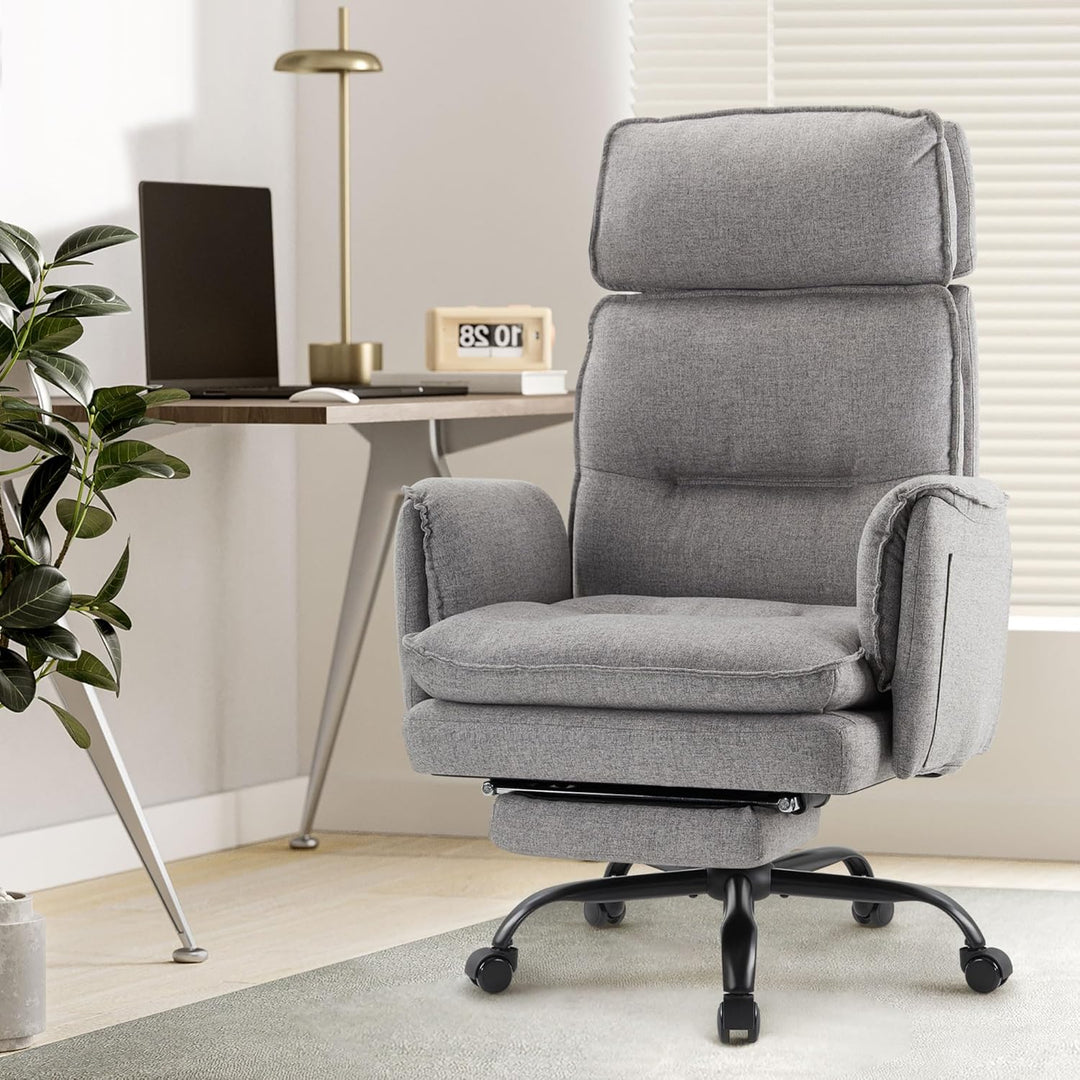 IWMH Ergonomischer Bürostuhl 227kg, XXL Stoff Chefsessel mit Fussstütze Schreibtischstuhl mit höhenv