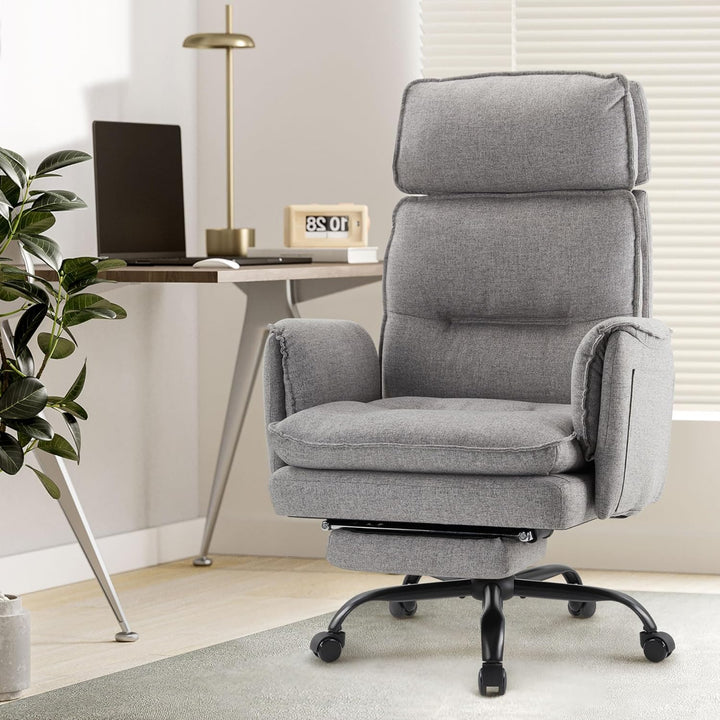 IWMH Ergonomischer Bürostuhl 227kg, XXL Stoff Chefsessel mit Fussstütze Schreibtischstuhl mit höhenv