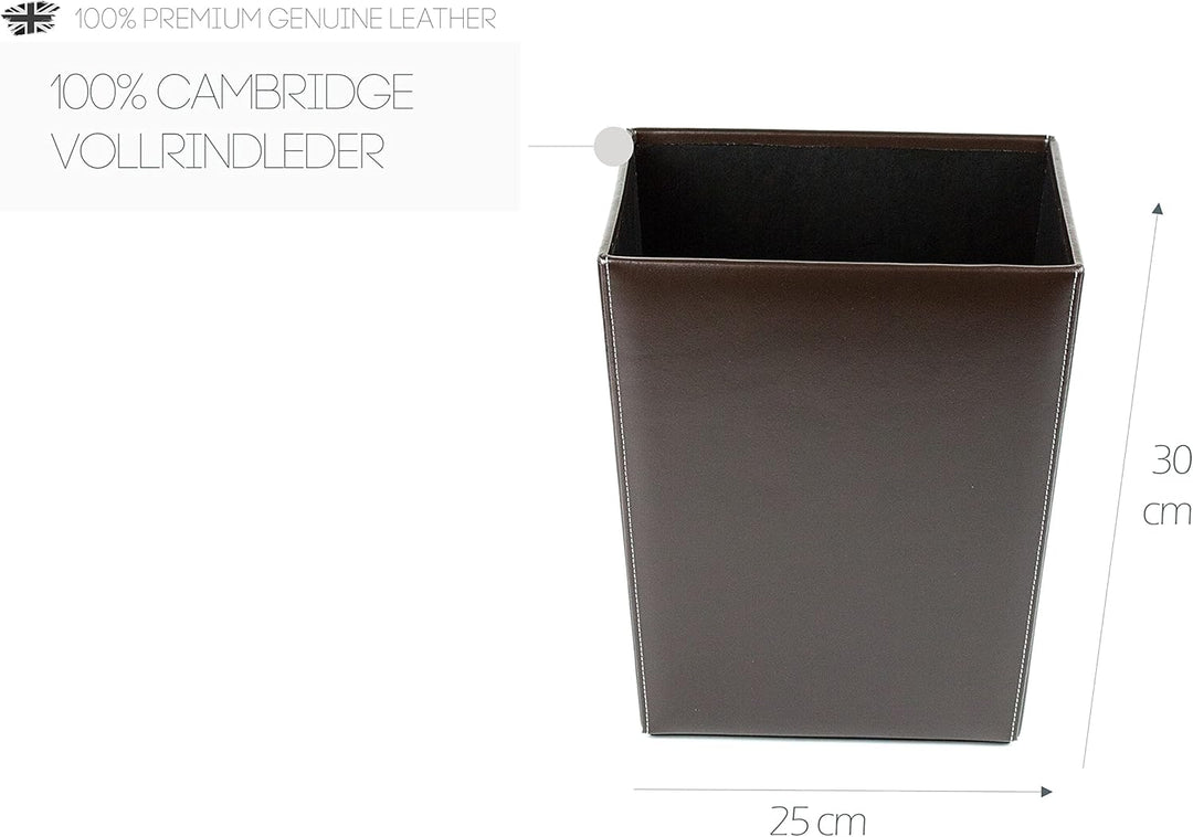 DELMON VARONE - Papierkorb aus Cambridge Top Grain Leder braun, Stylischer Abfalleimer für Schreibti