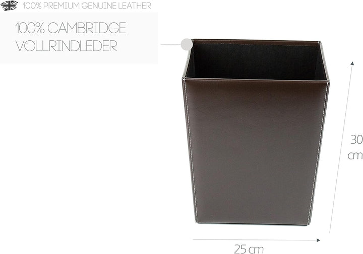 DELMON VARONE - Papierkorb aus Cambridge Top Grain Leder braun, Stylischer Abfalleimer für Schreibti