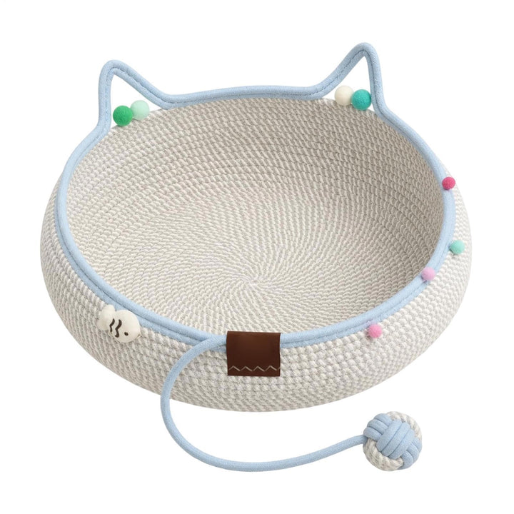 Cat Bed Basket, Handwoven Cotton Rope Interactive Nest Pet Sleeping Bed, A