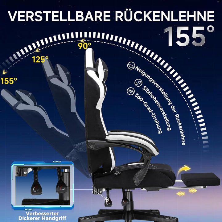 GTPLAYER Gaming Stuhl, Ergonomischer Gamer Stuhl aus Stoff mit Lendenwirbelstütze, PC-Stuhl mit verb