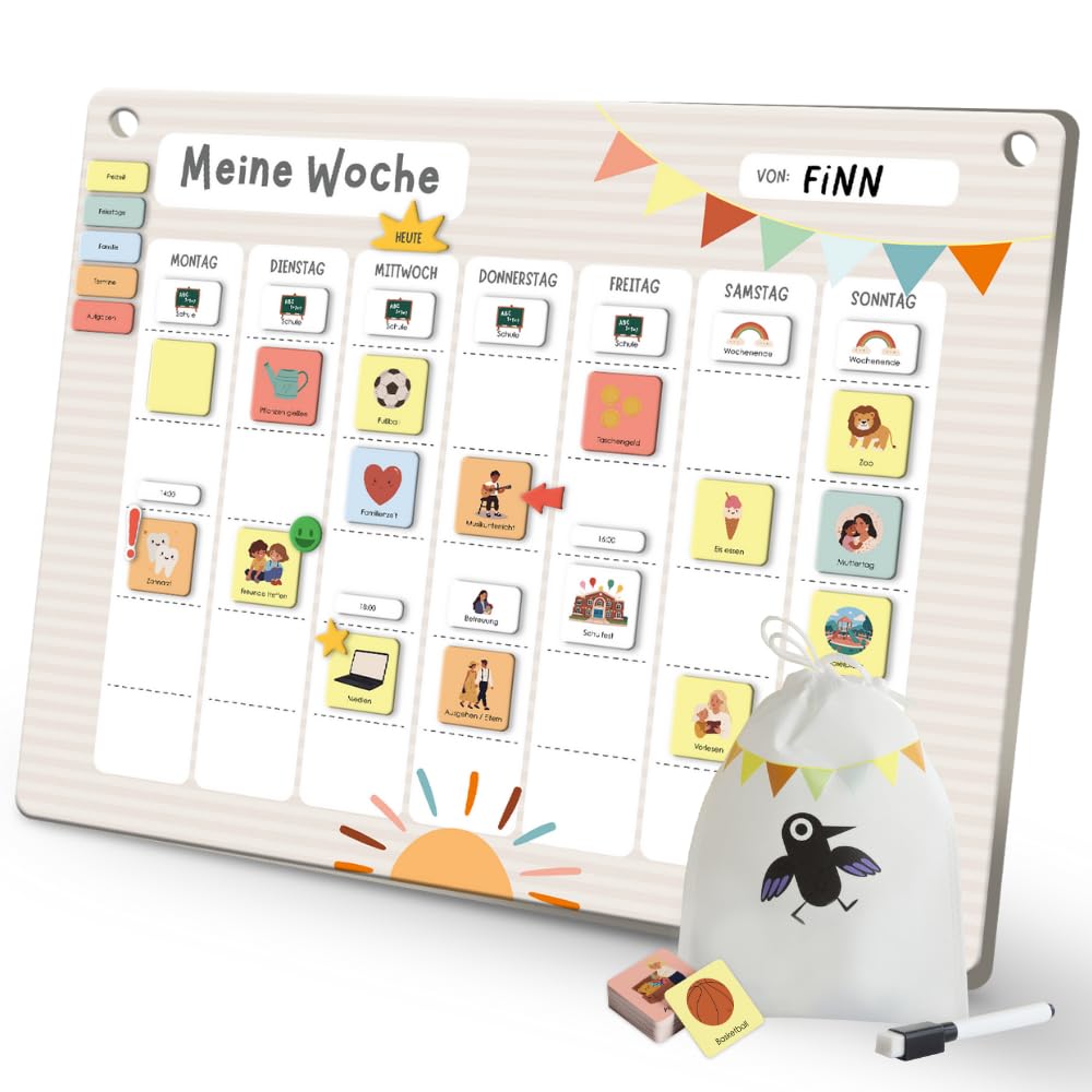 Wochenplaner für Kinder - [200 Magnete - ABWISCHBAR] - ADHS Hilfsmittel, System für Verantwortung un