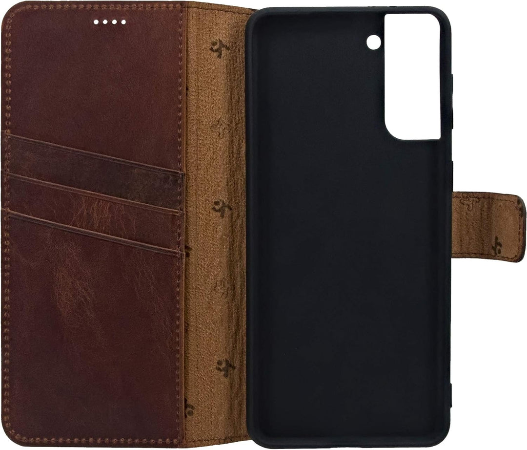 Suncase Book-Style Hülle kompatibel mit Samsung Galaxy S22 5G Leder Tasche (Slim-Fit) Lederhülle Han