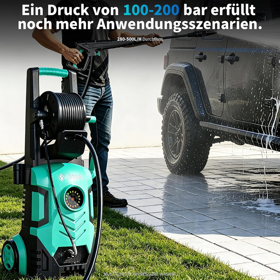 2026New Hochdruckreiniger Touchscreen 8-stufiger 200 Bar, 6-in-1-Düse, 90cm Gerätehöhe, Einstellbare