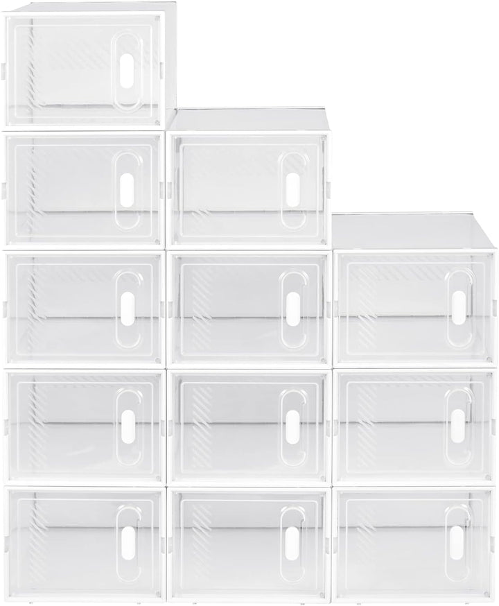 WOLTU Schuhregal mit 12 stapelbaren Schuhboxen Schuhschrank Regalsystem mit Magnetverschluss Steckre