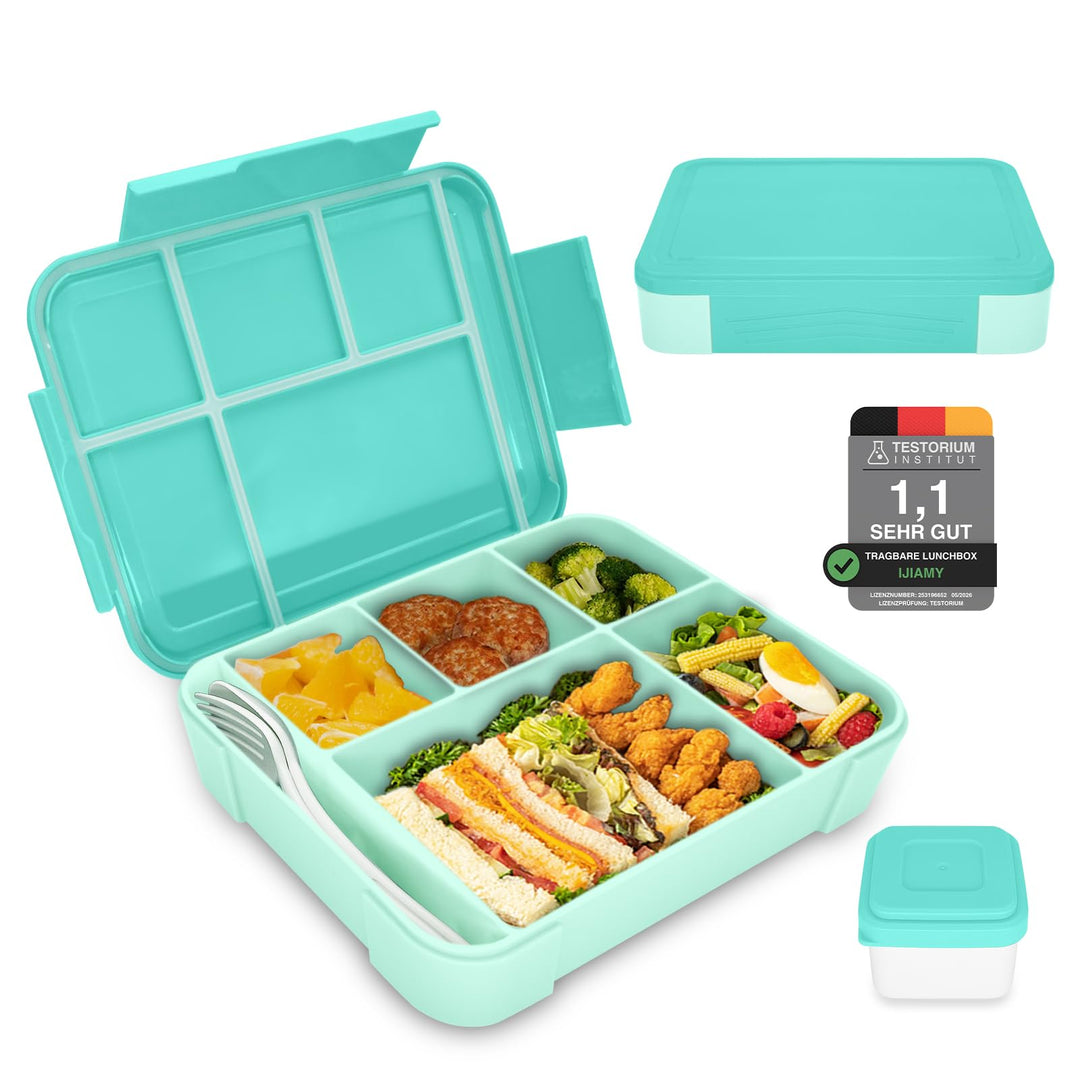 IJIAMY Brotdose Kinder mit Fächern, 1300ml Jausenbox Kinder, Auslaufsicher Bento Box, Lunchbox Kinde